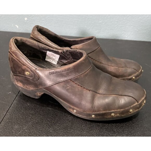 Merrell Shoes Womens Sz 9 Luxe Wrap Brown Leather Slip On Comfort Clogs Nurse - Picture 1 of 9